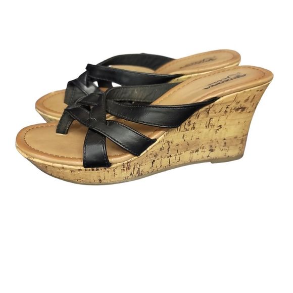 ARIZONA Black/Cork Platform Wedge Heels Size 9 - Picture 10 of 10